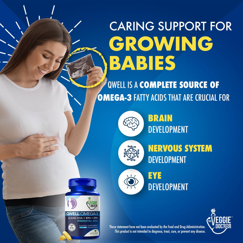 Vegan Prenatal Vitamins with DHA (60 Count) Omega-3 - Qwell Better Than Fish Oil, Brain Function - 820 Mg Algae DHA & EPA, Vegan Prenatal Vitamins with Vitamin E, Carrageenan-Free 60 Count (Pack of 1)