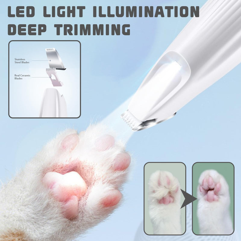 Dog paw trimmer with LED light, professional paw trimmer for dogs, wireless dog clipper, animal hair trimmer for dogs, cats, paws, eyes, ears, face, body (White B) White B - BeesActive Australia