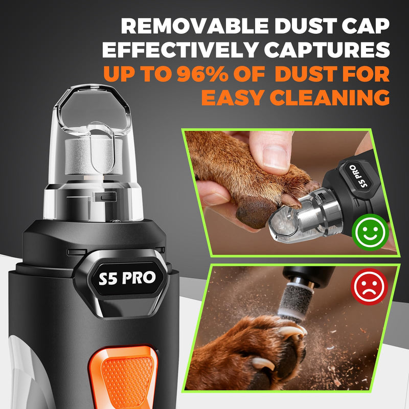 Whisper Quiet Dog Nail Grinder with 4 LED Lights, Safe & Stress-Free for Sensitive Dogs Cats of All Breeds & Sizes, 3 Grinding Bits, 3-Speed, Pet Nail Trimmers, Rechargeable Painless Grooming Kit Black