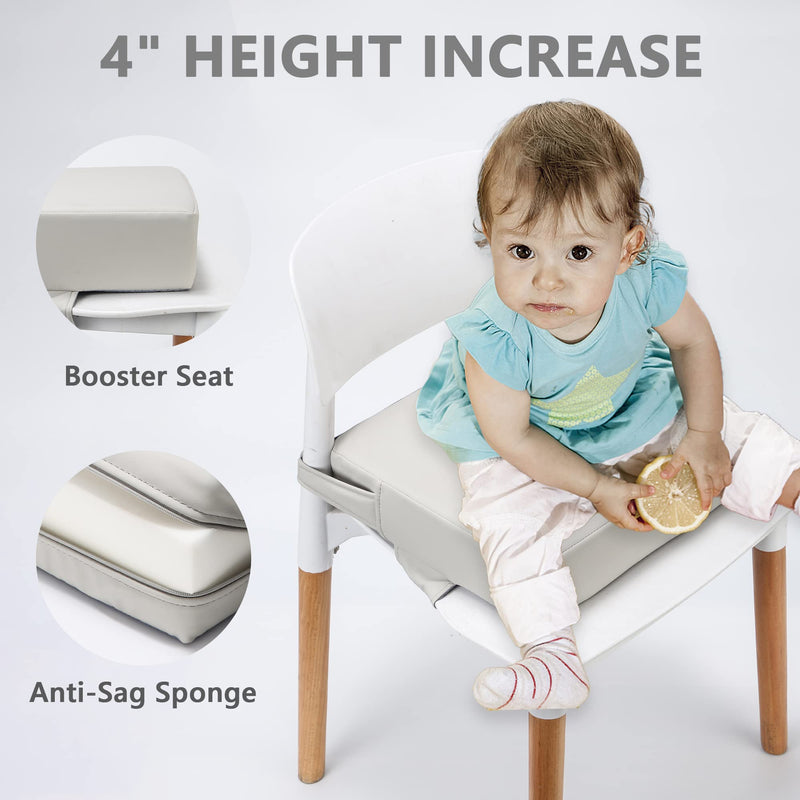 Toddler Booster Seat for Dining Table (PU Material),Portable Kids Booster Seat with Safety Buckles, High Cushion for Travel with Non-Slip Bottom Waterproof PU - Gray - BeesActive Australia