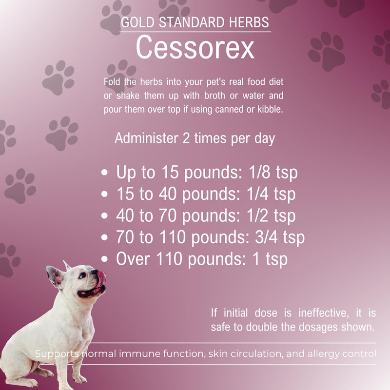 Cessorex Allergy Relief and Skin Immune Function Support for Dogs by Gold Standard Herbs, All Natural Bupleurum Combination, 85 gram powder, White - PawsPlanet Australia
