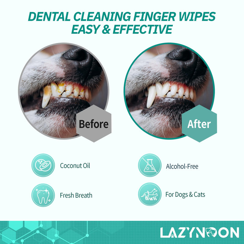 Dog Teeth Cleaning Wipes - Dog Dental Wipes, Pet Dental Finger Wipes for Dogs & Cats Teeth with Brushing Beads, Removes Plaque and Tartar Buildup, Freshens Breath, 60 Count Unscented - BeesActive Australia