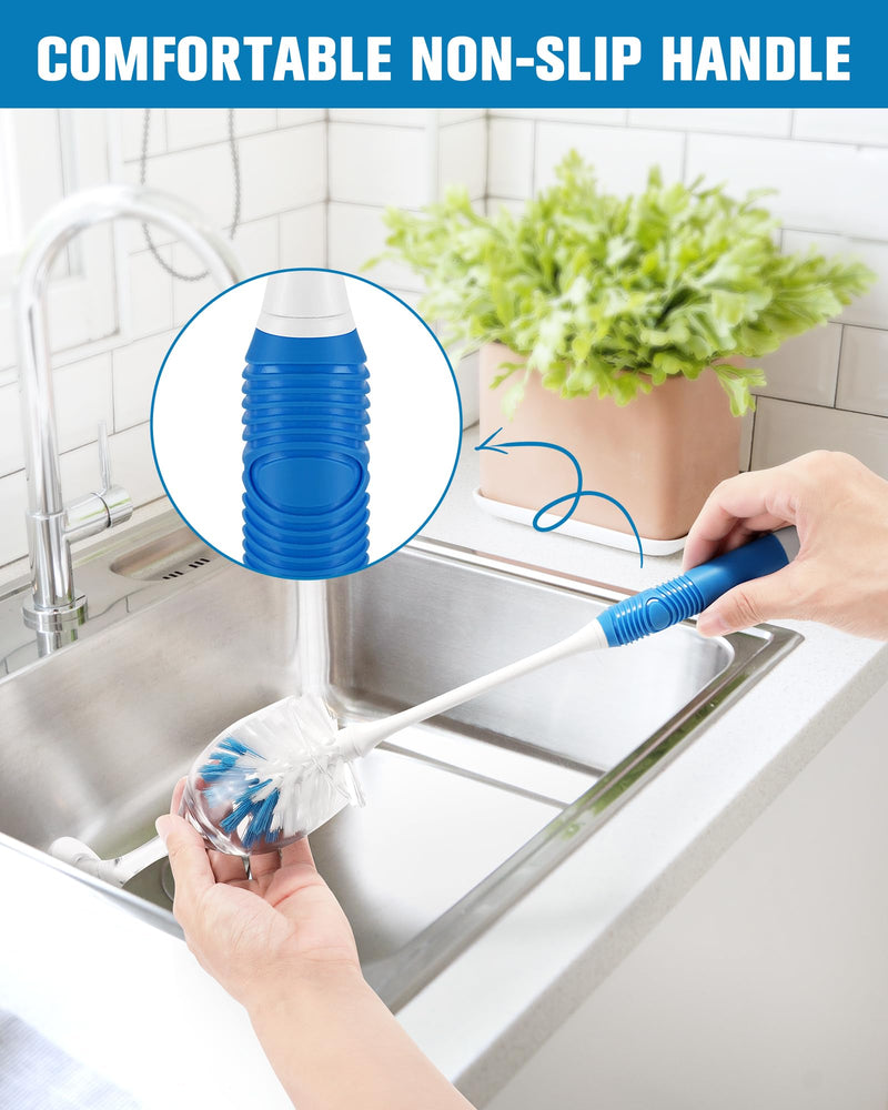 Long Handle Bottle Brush, Bottle Brush Cleaner with Dual Function Bristles for Water Bottles, Glasswares, Mugs, Thermoses, Baby Bottles, Blue 3 Pack Blue Bottle Brush 3pcs - BeesActive Australia