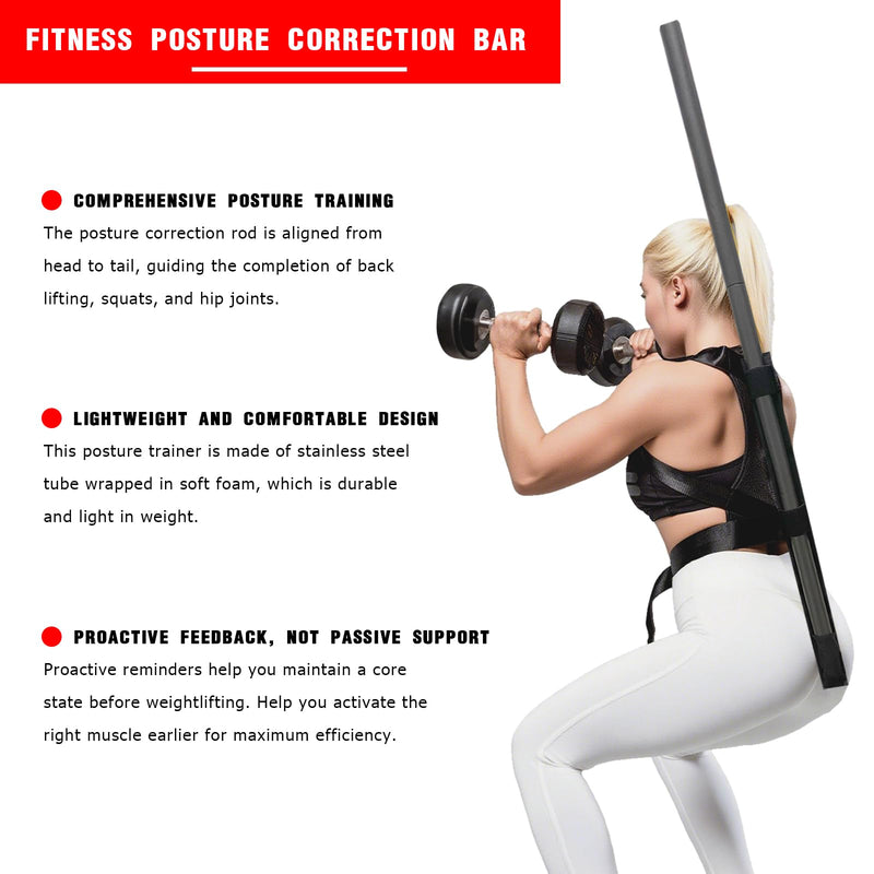 Fitness Posture Correction Stick with Adjustable Harness Gym Girl Essentials Workout Sets for Women Alignment Rod for Squats, Deadlifts, Hip Hinge, Kettle Balls for Women