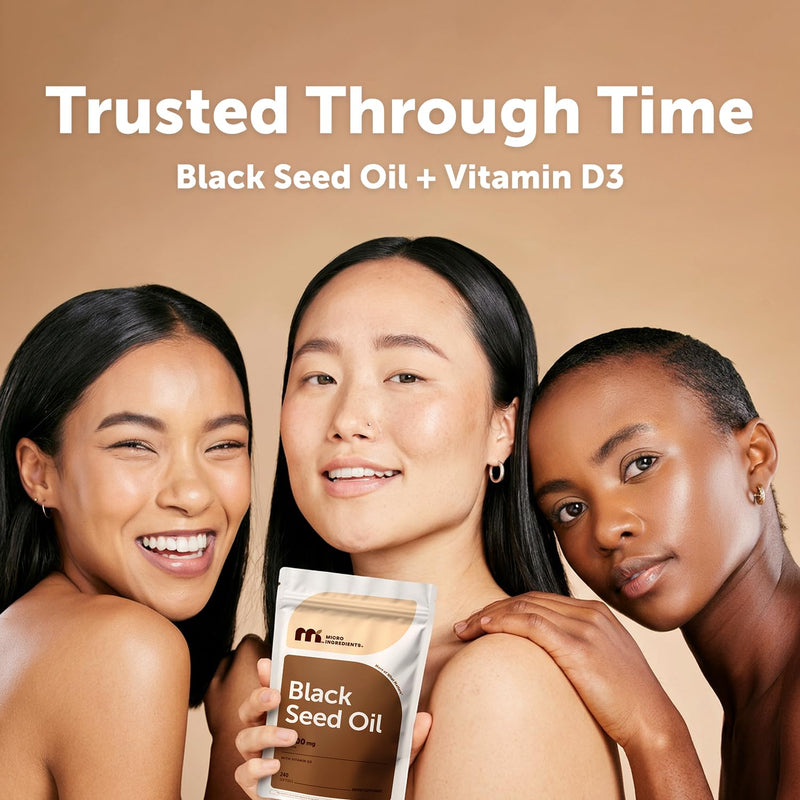 Micro Ingredients Black Seed Oil with Vitamin D3 1000 IU, 240 Softgels | 2,000 mg Black Seed Oil Per Serving | Nigella Sativa Oil | 2-in-1 Unrefined Seed Oil Formula | Non-GMO, cGMP Manufactured