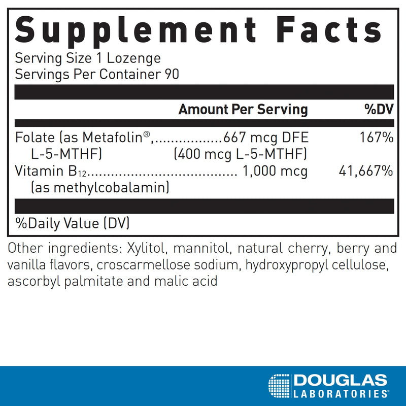 Douglas Laboratories - Methyl B12 Plus, 90 Lozenges | Supports Blood Cell Production, Nervous System, and Metabolism, Energy Support*, Non-GMO