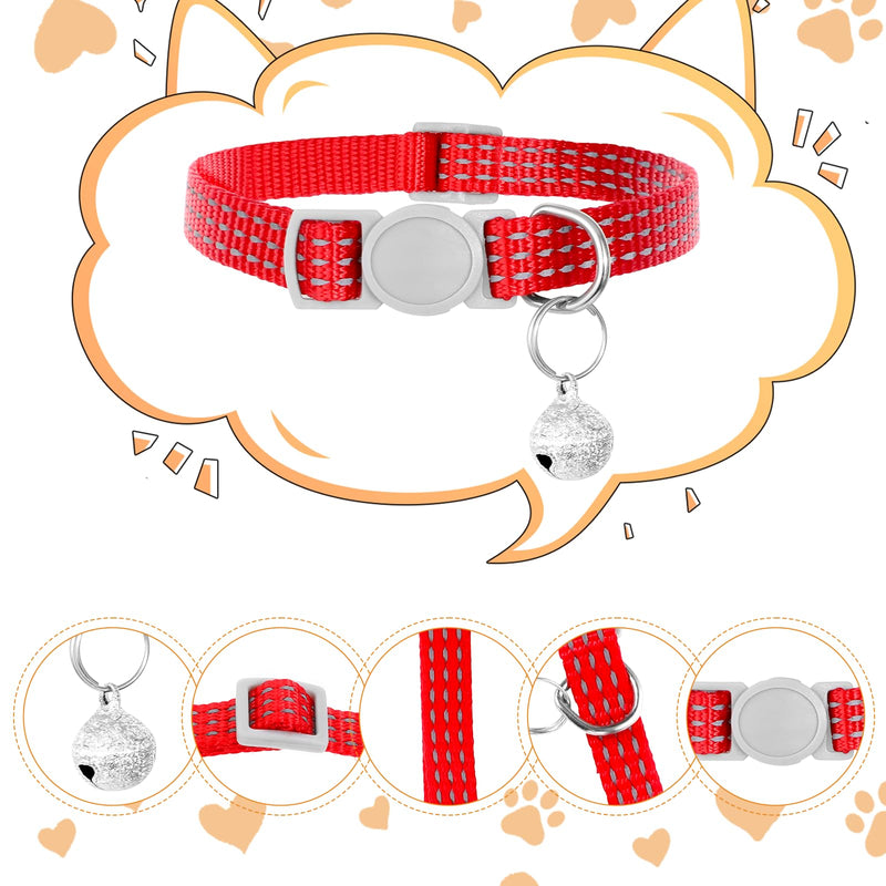 5 Pack Breakaway Cat Collars, 8-11" Adjustable Small Cat Collar, Cat Collar with Bells, Safety Nylon Cat Collars, Reflective Cat Collars for Girl Boy Cats - BeesActive Australia