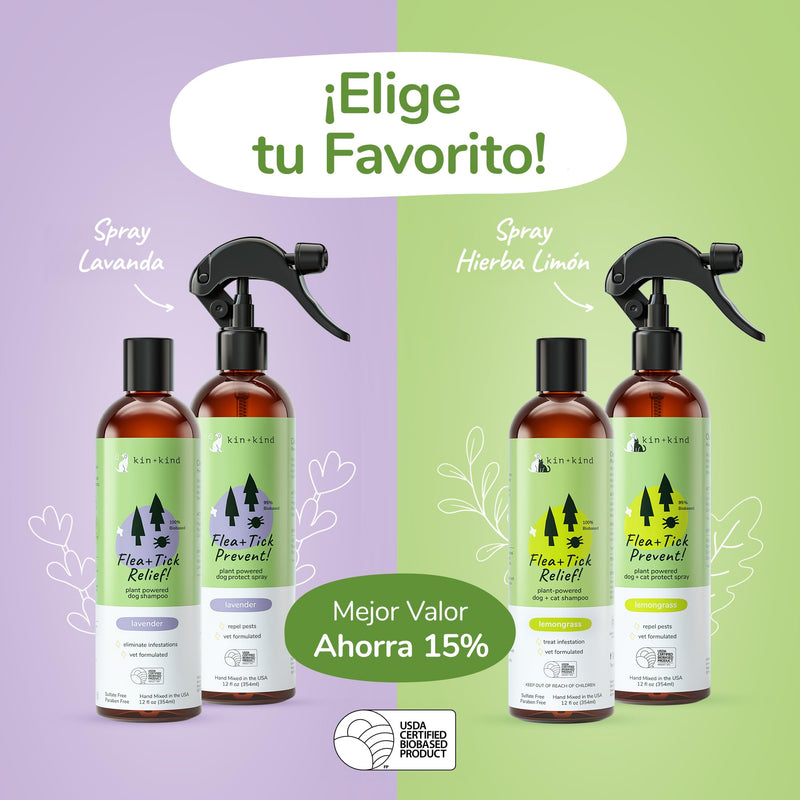 kin+kind Flea and Tick Shampoo for Dogs Vet Formulated - Plant Powered, Safe and Effective Dog Shampoo with Coconut and Olive Oil - Lavender Scent - Prevent Fleas and Ticks - Made in USA 12 fl oz - PawsPlanet Australia