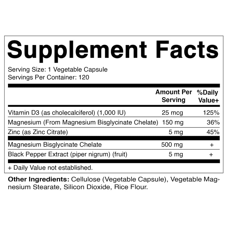 Vitamatic Magnesium (from Bisglycinate & Oxide) with Vitamin D3 & Zinc - 120 Veg Capsules - Supports Muscle, Joint, Nerve & Heart Health – Non-GMO, Gluten-Free (Pack of 2) 120 Count (Pack of 2)