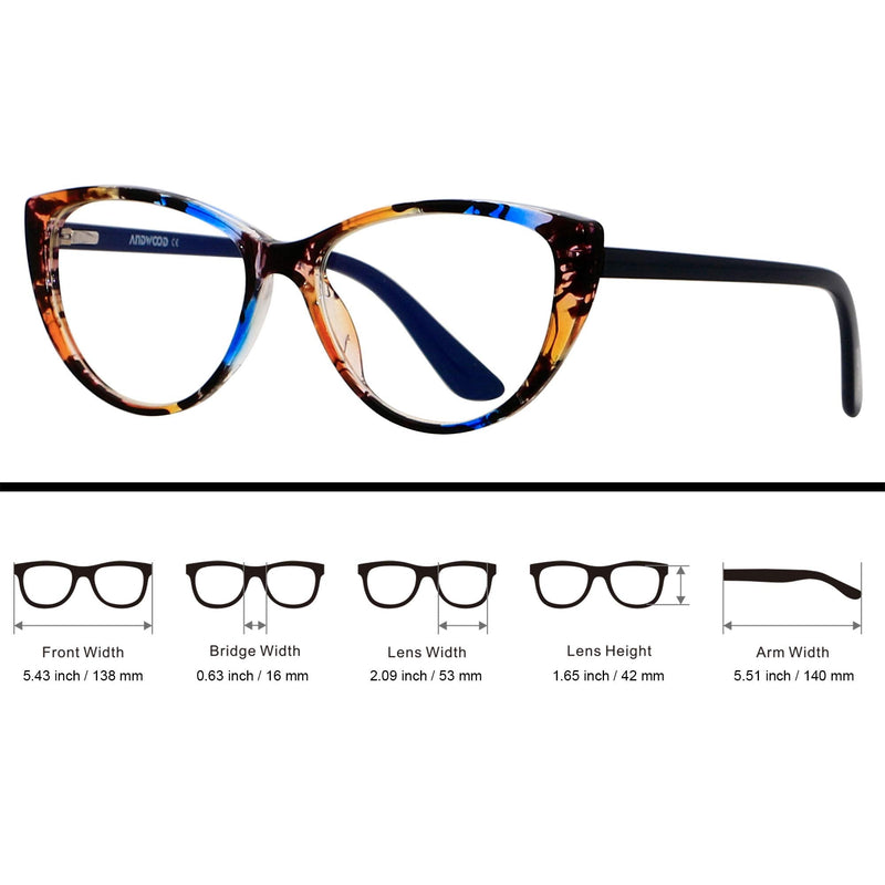 ANDWOOD Blue Light Blocking Glasses Women Bluelight Blocker Computer Cateye Clear Cat Eye Eyeglasses Frame AR003 Cateye Pattern | Anti-blue Light Lens - BeesActive Australia