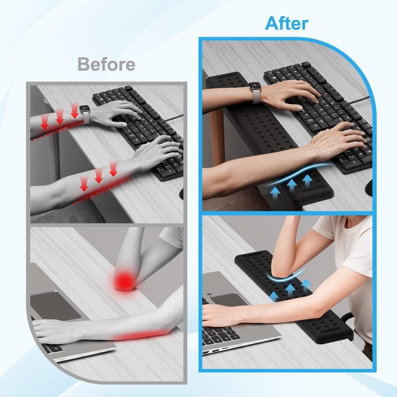 Leolee L-Shaped Desk Long Wrist Rest Elbow 60CM, Black Memory Foam Arm Rest for Desk with Non-Slip Base, Ergonomic Desk Edge Cushion, Wrist Support for Computer Keyboard, Typing, Office, Home Black-60cm-1pcs