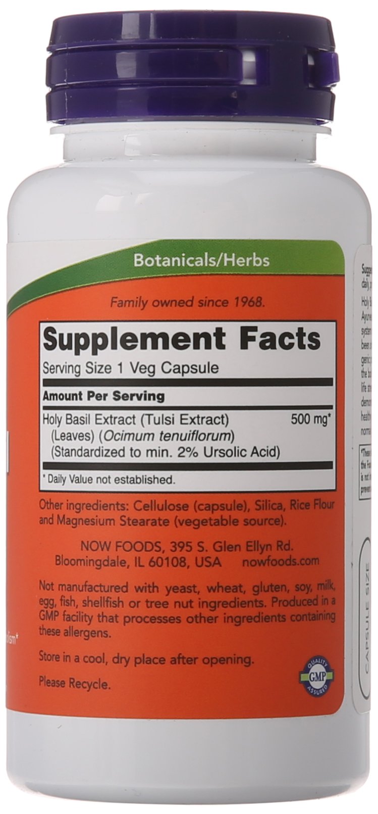 NOW Holy Basil Extract 500 mg,90 Veg Capsules - BeesActive Australia