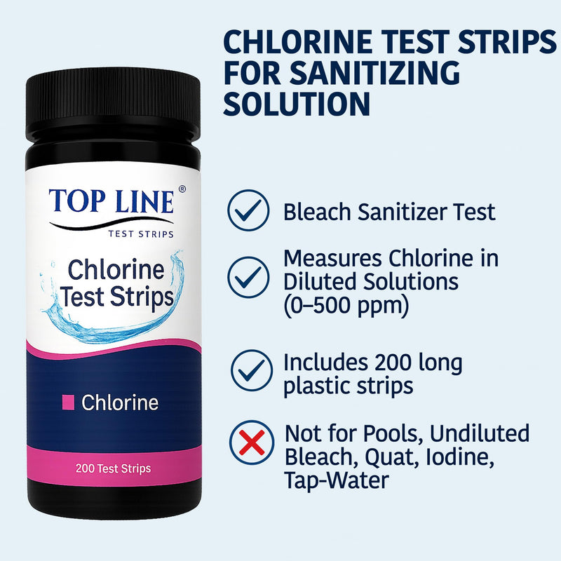 200 Chlorine Test Strips for Food Service 0-500 ppm (Value Pack) - Bleach Sanitizer Test Strips Food Service - Sanitizer Testing Strip - Chlorine Tester - Restaurant Supplies 200 Strips