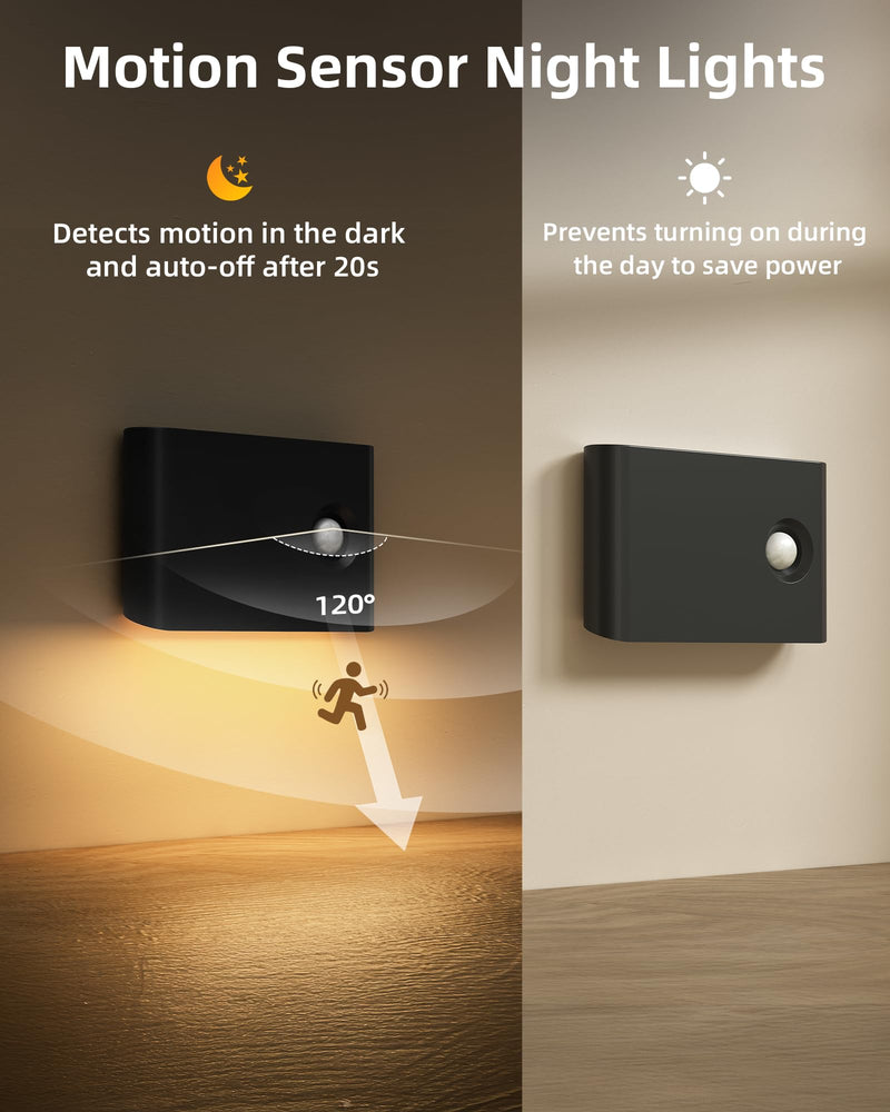 EZVALO 6 Pack Motion Sensor Night Lights with Charging Station, Sync LED Stair Lights Indoor, 1500mAh Rechargeable, Magnetic & Dimmable, 3000K Soft White, Portable Nightlight for Hallway (Black) Black 6pack with station