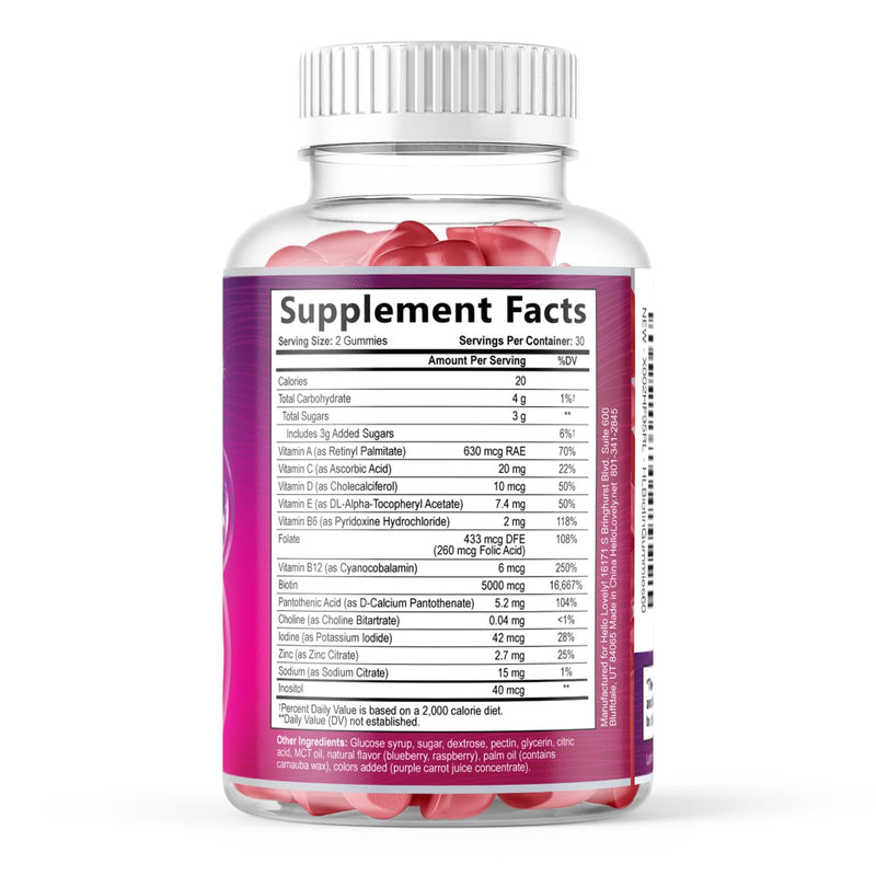 Hair Vitamins Gummies with Biotin 5000 mcg per Serving - Hair Growth Support with Vitamins E & C for Thicker, Stronger & Beautiful Hair - Hair Skin and Nails Vitamin, Gluten Free - 60 Gummies 60 Count (Pack of 1)