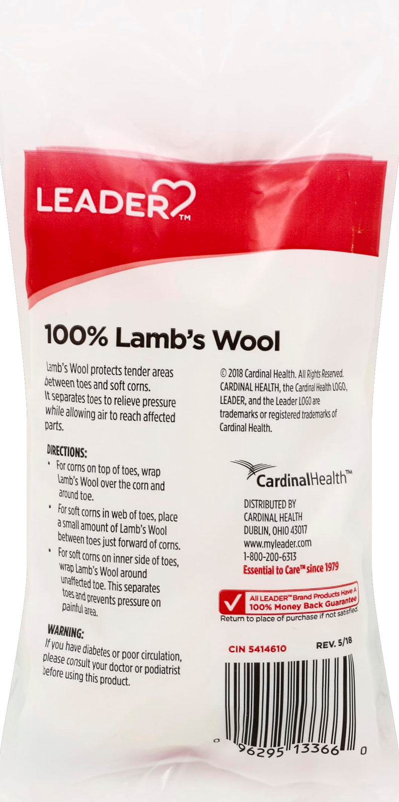 LEADER 100% Lambs Wool Padding, Provides Cushioning Comfort and Pain Relief Between Toes, for Adults, Both Men & Women, and Children with Corns or Calluses, 3/8 oz, 2 Pack 1
