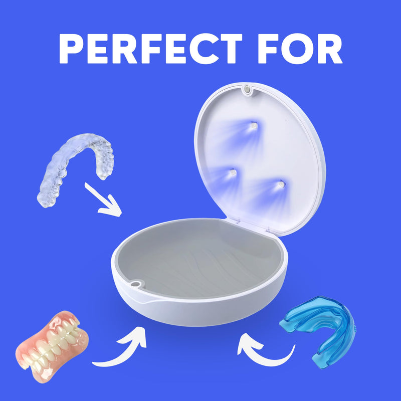 UV Retainer Case for Invisalign, Aligners, Dental Braces, Mouth Guard, Dentures and Night Guard - Small and Portable UV Retainer Cleaner Case with UVC Lights (Pink & White) Pink + White