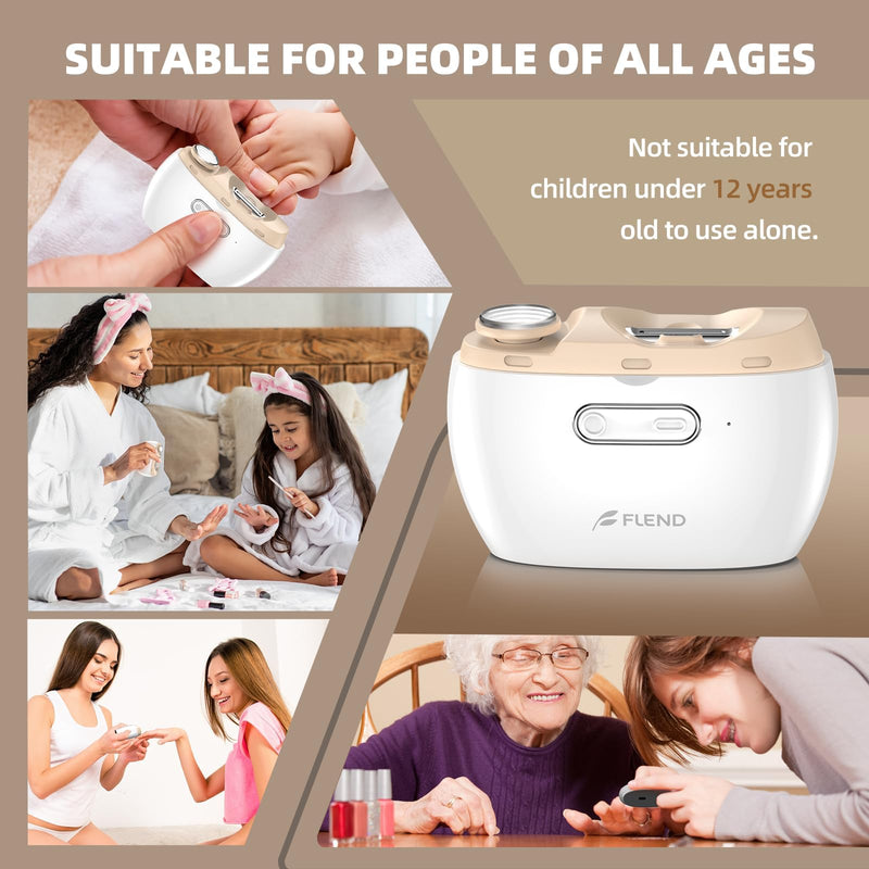 Electric Nail Clipper, Electric Nail Trimmer Suitable for Children, Adults, and Elderly, Automatic Nail Clipper with 2 Adjustable Speeds, Nail Clippers with LED Light and Chip Storage Box Beige