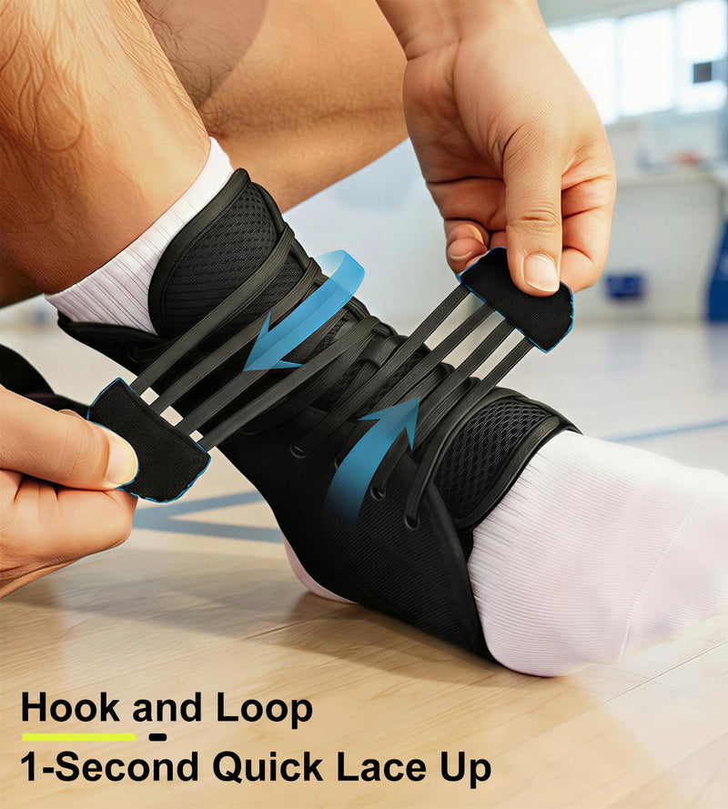 Quick Lace Up Ankle Brace for Sprained Ankle, Slim Fit Ankle Support Brace with Side Stabilizing Pads for Men & Women, Adjustable Ankle Stabilizer for Injury Recovery, Running, Sports, M-Support Plate of 1 M(Ankle:12"-13")