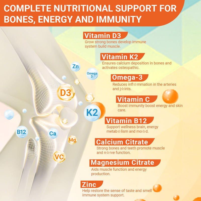Wiszeen Vitamin D3 K2 Gummies, Vitamin D3 10000 IU & K2 (MK-7) 200 mcg | D3 K2 Supplement with Omega 3, Calcium, Magnesium for Bone Muscle Teeth Immune 60 Count (Pack of 2)