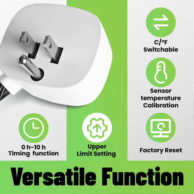 Digital Temperature Controller Outlet, Plug in Thermostat Switch 34-140°F, Timer Range 0h-10h,for Pipe Heating Reptile Greenhouse Aquarium Brewing Seedling Breeding and Hatching 110-120V 10A - BeesActive Australia
