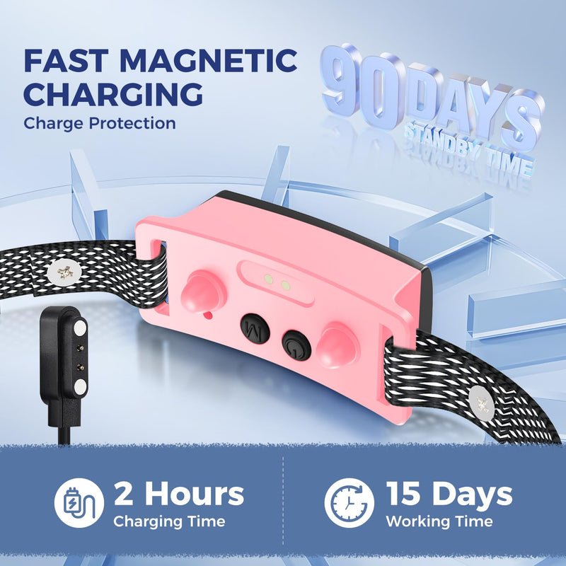 Anti-Bark Collar for Small Dogs, No Shock Bark Collar with Beep & Vibration, 1-5 Sensitivities Adjustable, Rechargeable Barking Collar, IP67 Waterproof - Humane Bark Collars, Peach Pink - BeesActive Australia