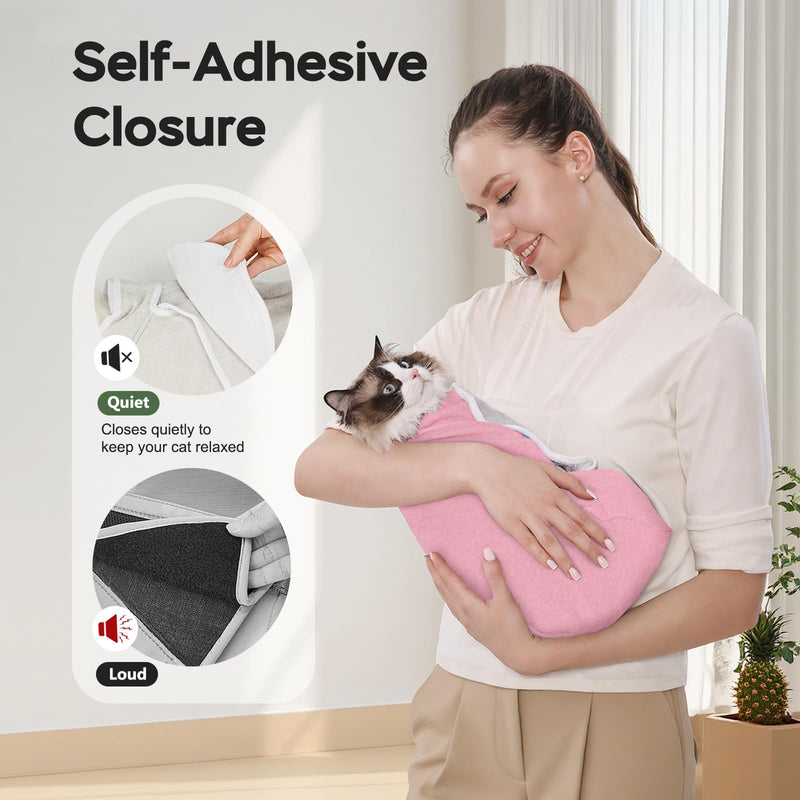 Cat Wrap for Cutting Nails, Self-Adhesive Cat Nail Clipping Restraint Bag, Anti-Scratch Cat Grooming Wrap Swaddle for Meds, SubQ Fluids, Ear Cleaning, Teeth Brushing & Vet Visits,Pink,L L(15-28lbs) Pink
