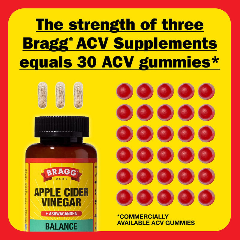 Bragg Daily Balance Apple Cider Vinegar and Sensoril Ashwagandha Capsules - 750mg of Acetic Acid ‚Äì Energy & Weight Management Support - (90 Pills)