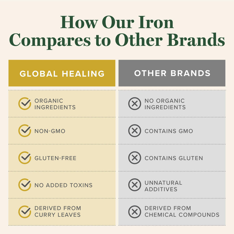 Iron Supplement for Women & Men - Blood Builder Liquid Iron Vitamin (2 Oz) | Global Healing Iron Supplement- Natural Energy to Combat Fatigue, Brain Health