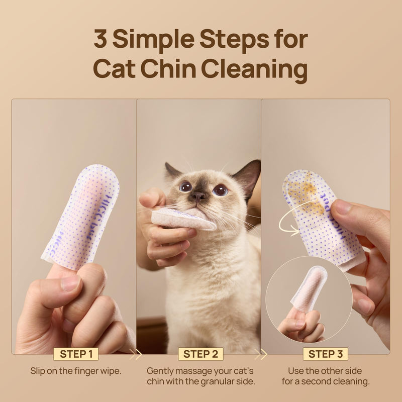HICC PET Cat Chin Acne Finger Wipes – Gentle Enzyme Complex Care for Feline Acne & Blackheads, Vet Recommended Daily Chin Cleaning Wipes, No-Rinse Natural Formula Unscented 50pcs
