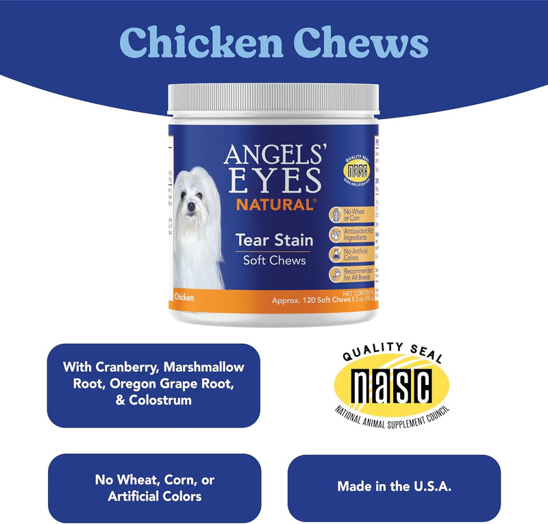 Angels’ Eyes Natural Tear Stain Prevention Soft Chews for Dogs | Chicken Flavor| For All Breeds | No Wheat No Corn | Daily Supplement | Proprietary Formula 120 count - BeesActive Australia