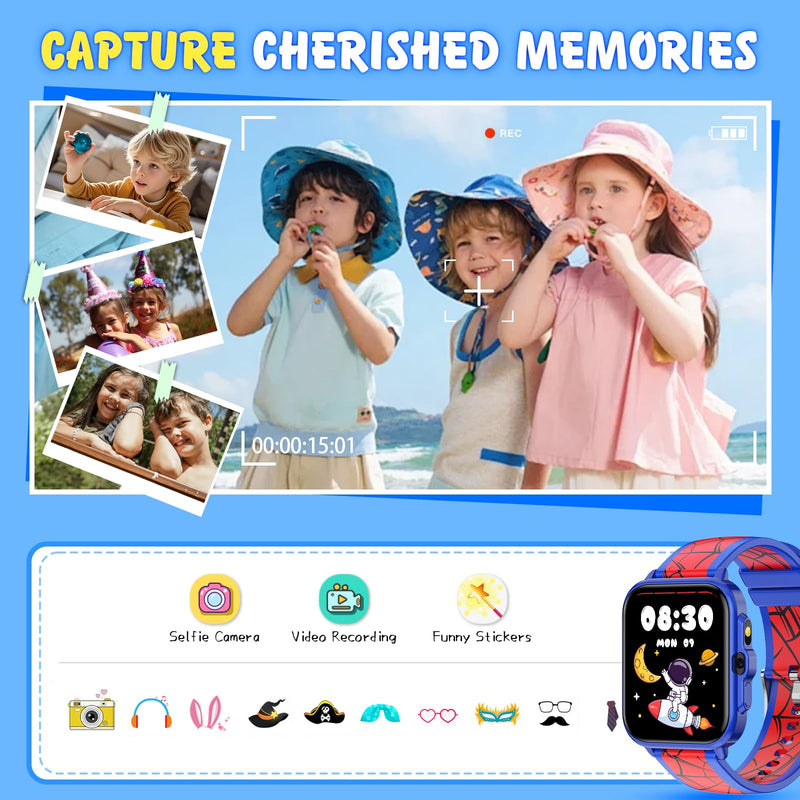 Smart Watch for Kids,1.85" Fitness Tracker,AI,Games,Sports,Sleep Monitor,Camera,Videos,Alarm Play Music Flashlight Pedometer Stopwatch Pedometer IP68 Waterproof Gift for Boys and Girls (Blue) Blue