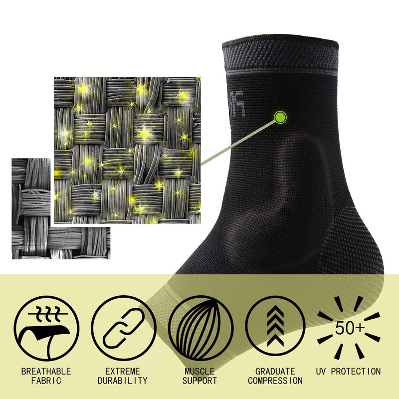 Adjustable Foot Socks, Ankle Brace Compression Support Sleeve with Silicone Gel, Arch Support - Boosts Recovery from Joint Pain, Sprain, Plantar Fasciitis (Black-XLarge) Black-XL