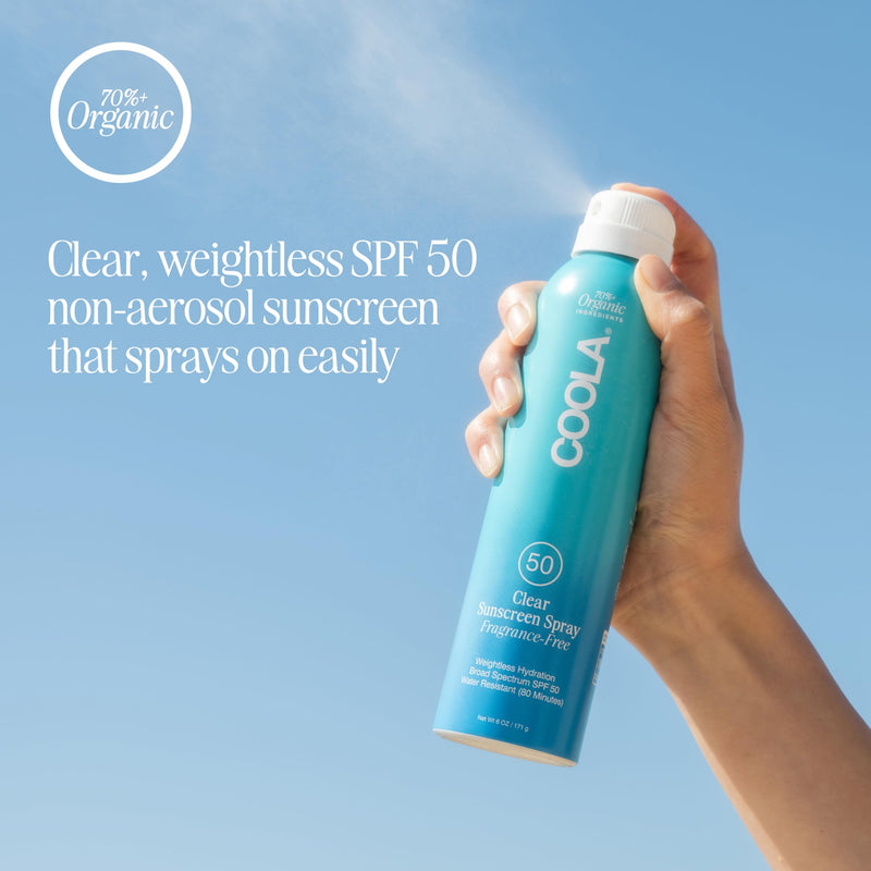 COOLA Organic Sunscreen SPF 50 Sunblock Spray, Dermatologist Tested Skin Care For Daily Protection, Vegan and Gluten Free, Fragrance Free 6 Fl Oz (Pack of 1)