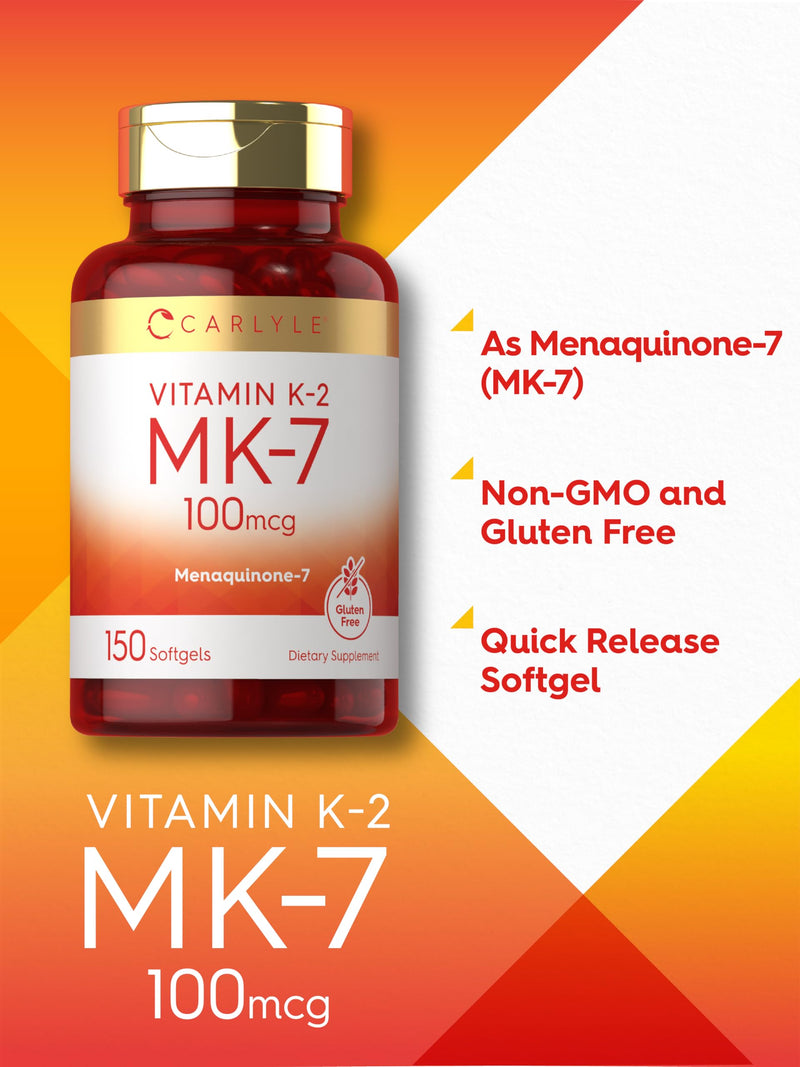 Carlyle Vitamin K2 MK7 100 mcg | 150 Softgels | Bioactive Trans-Form MK7 | Non-GMO & Gluten Free Supplement