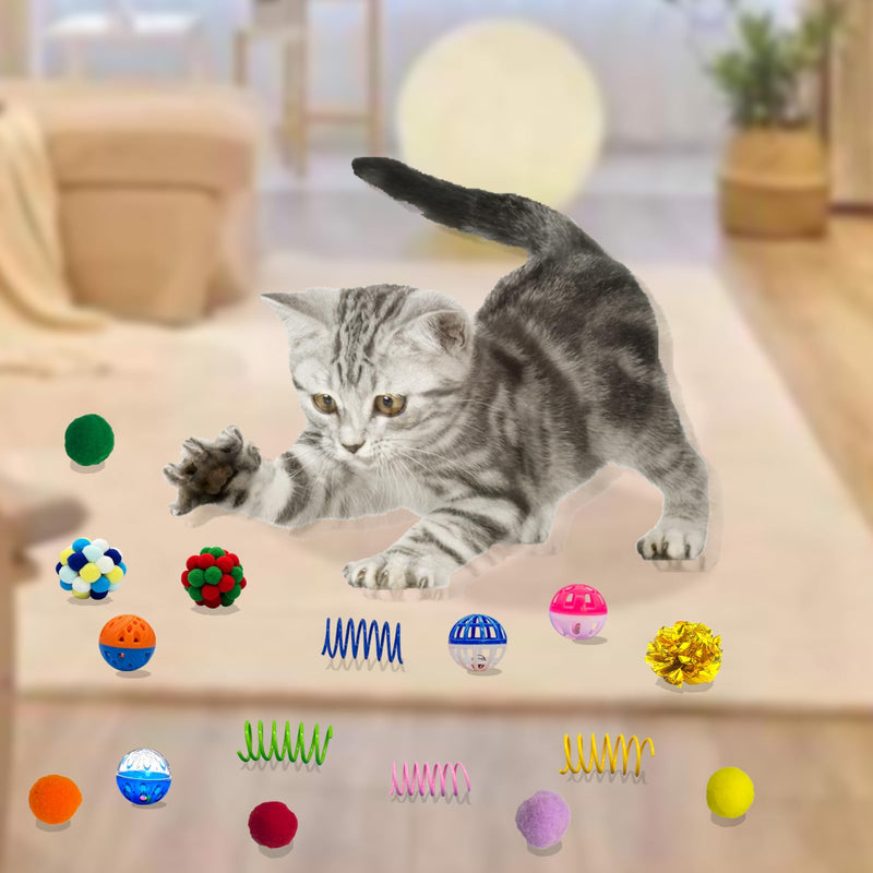 HerMia Cat Toys Variety Pack for Kitty 84 Pieces, Kitten Interactive Toys Bundle Set with Plush Ball Launcher, Bell Ball, Cat Wand, Cat Crinkle Ball, Cat Spiral Spring - BeesActive Australia