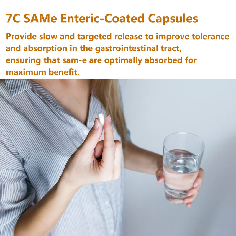 7c Sam e 400mg Supplement with Vitamin B6, B12, 60 Enteric Coated Capsules | Sam-e 400mg (S-Adenosylmethionine) with Vitamin B6, B12, Support Mood, Liver and Joint, Vegan, Non-GMO, Gluten-Free