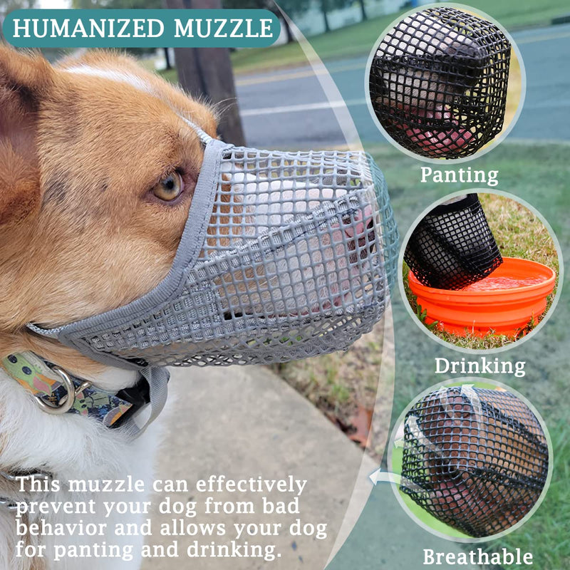 Dog Muzzle, Muzzle with Soft Mesh Cover for Small, Medium and Large Dogs, Poison Bait Protection, Muzzle with Adjustable Straps, Prevents Biting, Chewing and Licking Gray L: Snout(10¼"-12¼") - BeesActive Australia