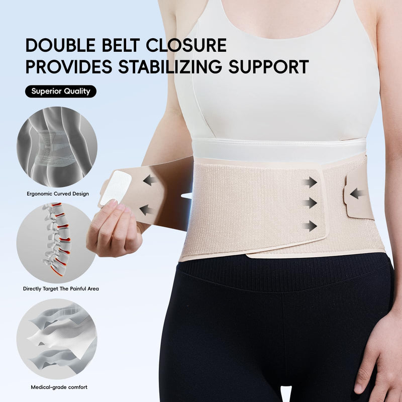 GOUNOD Adjustable Back Brace for Lower Back Pain for Women and Men, Removable Stays Back Support Brace for Herniated Disc, Scoliosis, and Sciatica Pain Relief - Ergonomic Design(Beige/M) Beige Medium