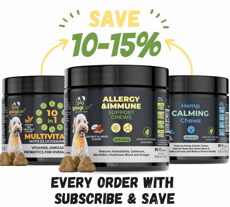 Googipet Dog Allergy Chews, Seasonal Dog Allergy Relief & Itchy Skin Relief, Skin & Coat Supplement Colostrum, Coconut Oil, Omega 3 Fish Oil, & Bee Pollen for Dogs Itch Relief (Peanut Butter Flavor) Allergy Chews (Peanut Butter Flavor)