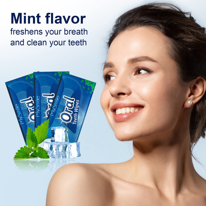 MySmile 100pcs Teeth Wipes Disposal Finger Brush Deep Cleaning Teeth Wipes Oral Brush Up Tooth Wipes for Teeth Cleaning, Mint Flavor Blue - PawsPlanet Australia