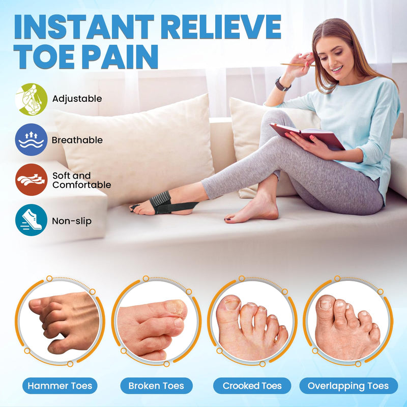 Hammer Toe Straightener - Non-Slip Hammer Toe Corrector for Women & Men - Adjustable Toe Splint Relief for Curled, Broken Support - Toe Wrap for Resting, Standing (1 Foot Wrap & 1 Strap) - BeesActive Australia