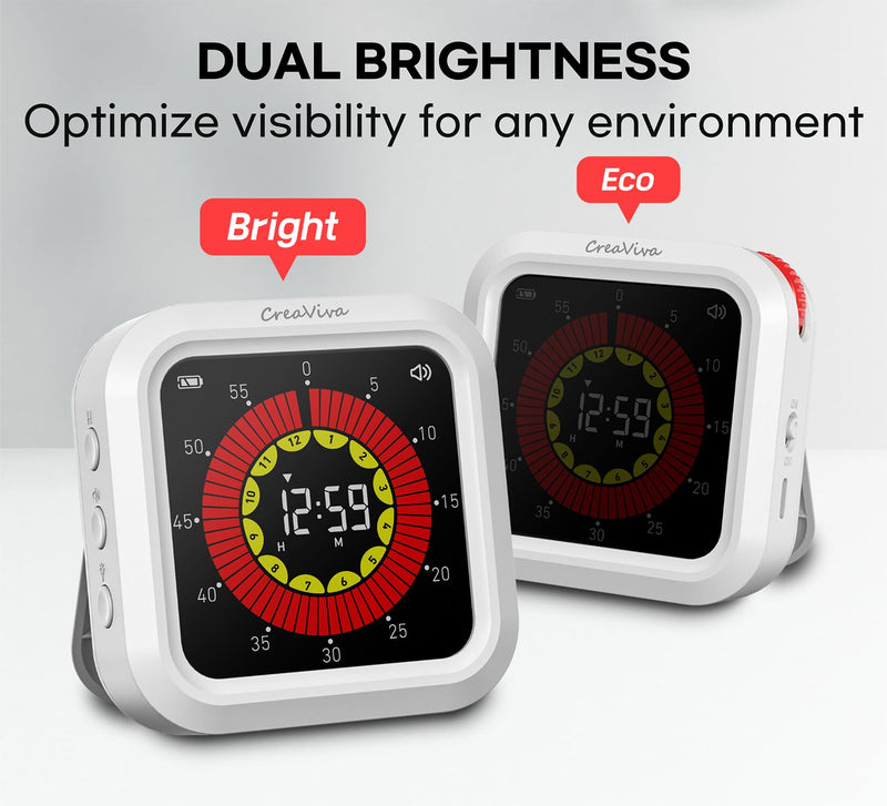Visual Digital Timer, Large Color Display & Rechargeable, Magnetic Back & Silent Mode, 12 Hours Countdown/Up Stopwatch Timer for ADHD, Kids, Classroom, Kitchen, Work Productivity (White) Floral White