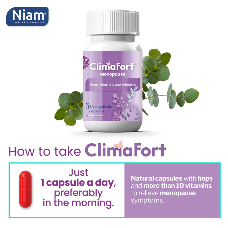 Climafort Menopause Support | Hot Flashes & Night Sweats | Hops | 1 Daily | Menopause relief pills with vitamins & minerals | Hormone-free, soy-free | Perimenopause support | 30 capsules | 1 month