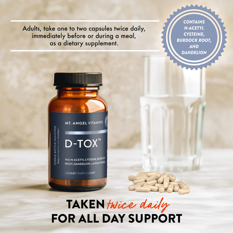 Mt. Angel Vitamins D-Tox - Advanced Liver Cleanse & Detox Repair Supplement, Supports Fatty Liver Health & Enzyme Reduction with Milk Thistle, NAC, and Dandelion Root - 60 Capsules 1 Count (Pack of 60)
