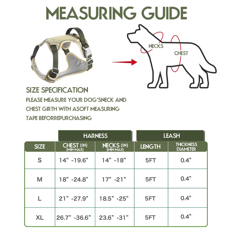 Dog Harness Adjustable Reflective Easy Control for Medium/Large Dog Harness with A Free Heavy Duty 5ft Dog Leash (XL (Neck: 23.6"-31", Chest: 26.7"-36.6")(khaki, extra large) khaki - BeesActive Australia