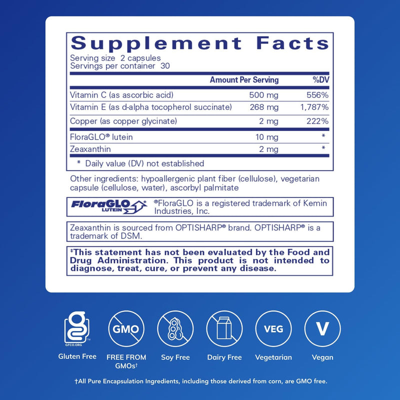 Pure Encapsulations EyeProtect Basics Without Zinc, 60 Capsules | Key Antioxidant Support for Eye Health*, Support for Optical Health*, Bioavailable