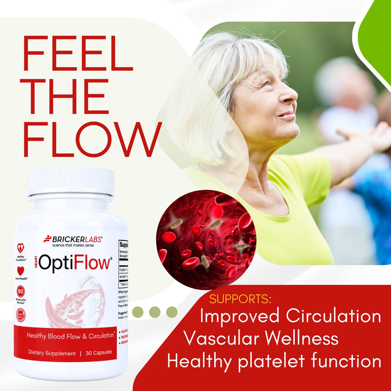 Bricker Labs OptiFlow Blood Circulation Vitamins, Naturally Supports Healthy Blood Flow, Contains FruitFlow and resVida Trans resveratrol. Blood Optimizer Supplement, 30 Capsules 30 Count (Pack of 1)