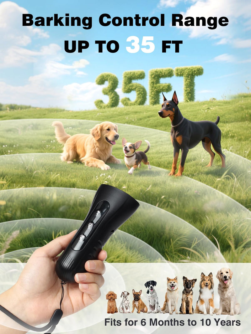 Dog Bark Deterrent Devices, Stop Own or Neighbor's Dog Barking Fast with 3 Modes (Ultrasonic/Beep/Light), 35FT Range Effective Anti Barking Device for Indoor & Outdoor Use, Portable for All Dogs