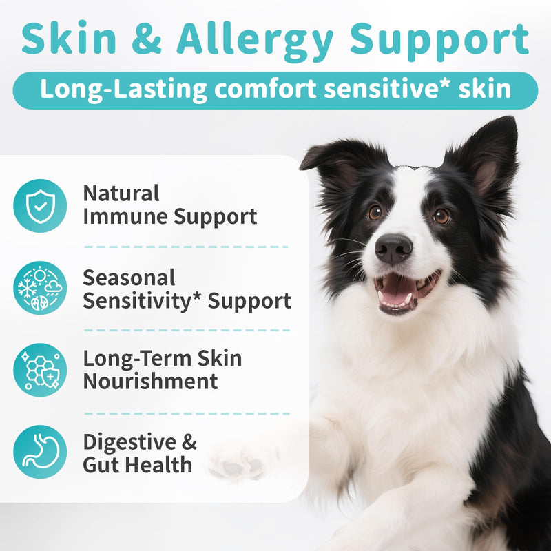 Dog Allergy Relief Soft Chews - Immune Supplement for Seasonal Allergies - Support Paw Licking & Itch Relief, Skin & Gut Health with Probiotics, Omega-3 - Chicken Flavor, 90 Count